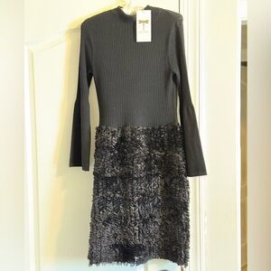 Tyler Boe Black Textured Long Sleeve Midi Dress